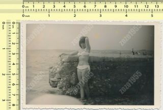Hairy Armpits Bikini Woman Swimwear Lady Beach Portrait Vintage Photo
