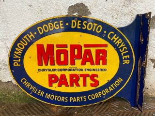 Vintage " Mopar Parts " Corporation Porcelain Enamel Sign 23½ " X17 " X2 " Flange