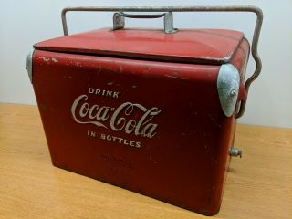 Rare Size Vintage Coca - Cola Ice Chest 1950s Metal Cooler Lid Bottle Opener