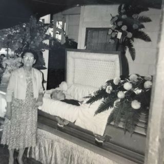 Funeral Open Casket Picture Vintage Photograph Black White Snapshot Death