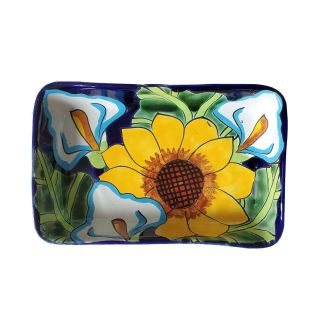 Talavera Mexican Pottery Serving Dish Sunflowers Marked 9 Inch