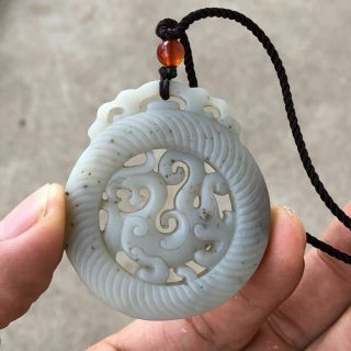 Hand Carved 100 Natural Hetian Jade Vintage Dragon Pendant Necklace Gift