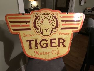 Tiger Motor Oil Double Sided Porcelain Sign