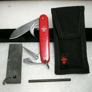 Imperial Official Knife Boy Scouts Of America W/ Case Sharpening Stone Flint