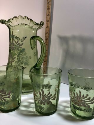 Vintage Hand - painted Glass Juice Set with Pitcher and 6 Glasses 2