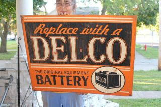 Large Delco Battery Car Batteries Chevrolet Gas Station 30 " Metal Sign