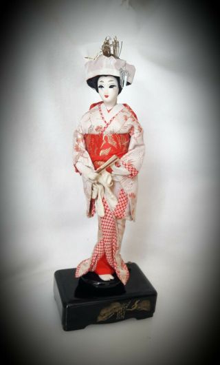 Vtg▪14 " ▪music Box ▪geisha Doll ▪hand Made Silk Fabric Kimono ▪japan