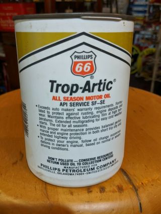 Vintage Optimal Phillips 66 Trip Arctic All Season Motor Oil 1 Quart Plastic Can 3