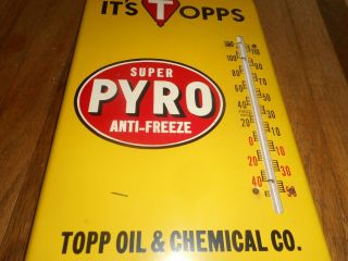 Vintage PYRO TOPPS ANTIFREEZE Gas Oil Advertising Milwaukee WI Thermometer 3