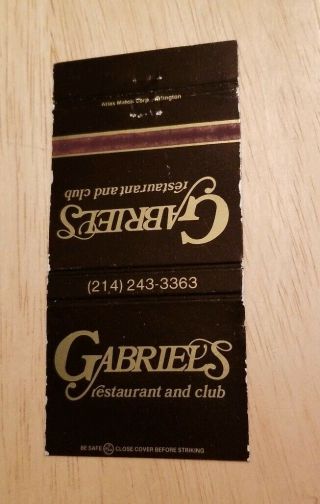 Vintage Matchbook Gabriels Restaurant And Club The Summit Hotel Dallas Texas Tx