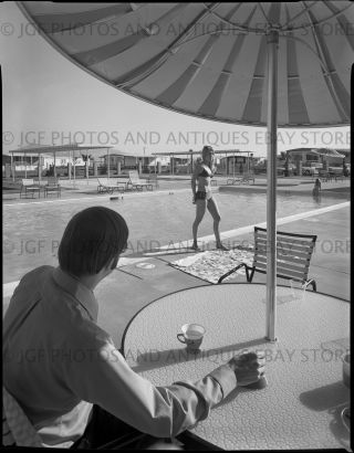 1960s Silhouetted Man Looks At Lady In Bikini 4x5 Large Format Negative Strange