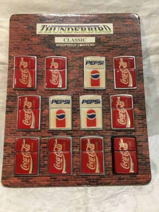 Rare Vintage Coca Cola And Pepsi Lighters Store Display.  12 Total.