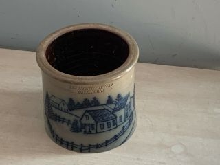 Small Vintage Blue Decorated Stoneware Crock Houses Beaumont Pottery