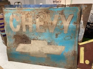 Large Vintage Chevrolet Chevy Dealership Gas Oil 60” X 48 " Metal Sign C.  1955