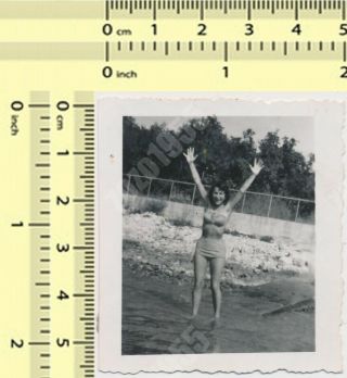 Hairy Armpits Bikini Woman Raised Hands Lady On Beach Vintage Photo Old