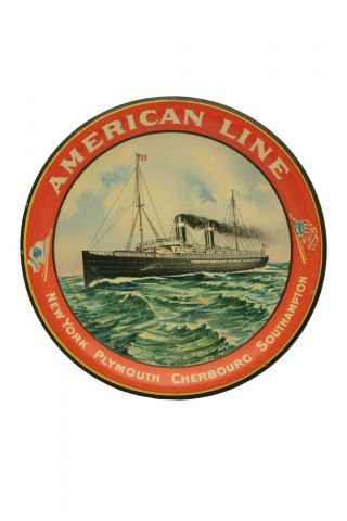 Rare 1910s " American Line " Litho Tin Advertising Tip Tray In