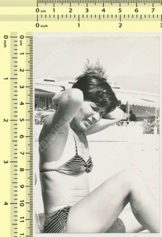 Bikini Woman Hairy Armpits Lady Swimwear Beach Vintage Photo Snapshot