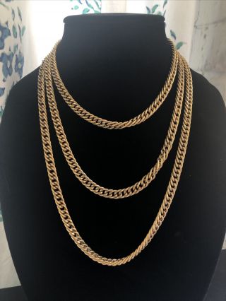Vintage Long Crown Trifari Gold - Tone 60” Curb Link Chain Sautoir Necklace