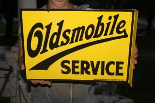 Oldsmobile Service Car Dealership Gas Oil 2 Side 17 " Porcelain Metal Flange Sign