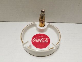 Vintage 1950’s Coke Ceramic Ashtray With Miniature Gold Coke Bottle Lighter