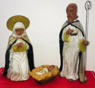 Vintage Japanese Stoneware Pottery Uctci - Christmas 3 Piece Manger Nativity Set