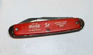 Vintage Drink Coca Cola In Bottles Pocket Knife 1933 Chicago Worlds Fair