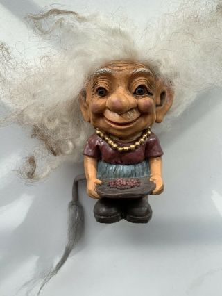 Nord Souvenir Vintage Norwegian Forest Troll 3 1/2 " Old Woman Figure W/ Tail