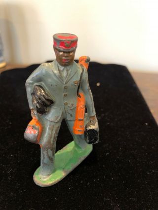 Vintage Barclay Manoil Lead Toy Train Attendant With Luggage Paint