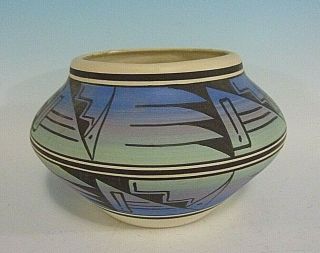 Vintage Native American Signed Smitty Dine Navajo Pastel Pottery Vase