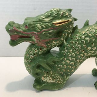Vintage Oriental Dragon Hand - painted Gold Accents 10 - 1/2”x5” Green Gold Pink 2