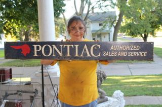 Large Pontiac Authorized Sales & Service Car Dealership Gas Oil 48 " Metal Sign