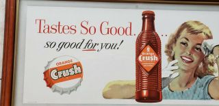 Rare NOS Vintage 1940 ' s Orange Crush Cardboard Litho Soda Sign 3