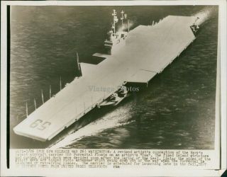 1956 Navy Aircraft Carrier Uss Forrestal Floats Sea Flight Deck Wirephoto 7x9