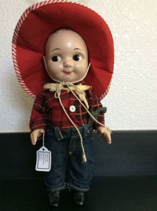 Vintage Buddy Lee Hard Plastic Doll - 13 Inches Tall - Cowboy Clothing And Gun