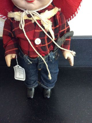 VINTAGE BUDDY LEE HARD PLASTIC DOLL - 13 INCHES TALL - COWBOY CLOTHING AND GUN 3