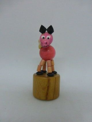Vintage Wooden Push Puppet Pink Pig Made In Italy