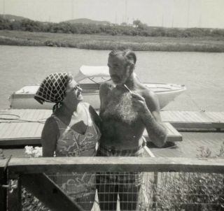 Vintage Photo Shirtless Hairy Chest Man Naked Talk Woman Beard Old Photograph