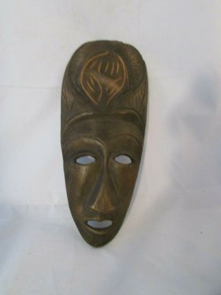 Vintage African Tribal Wood Mask Hand Carved Wall Hanging Art 12 " Euc