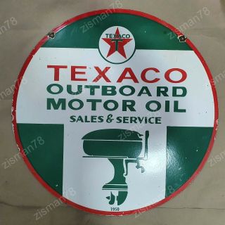 Texaco Outboard Motor Oil 2 Sided Vintage Porcelain Sign 30 Inches Round