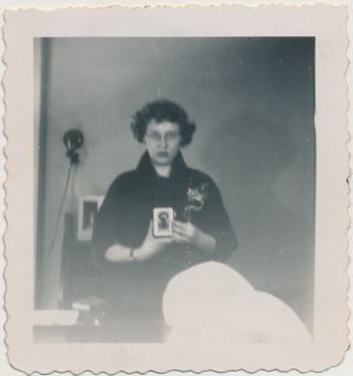 Camera Woman In Mirror Self - Portrait Reflection Vtg Photographer Photo Abstract