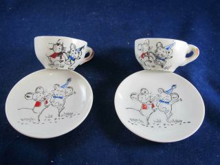Two Vintage Porcelain Child’s Tea Cups - Mouse - Mice - Made In Japan