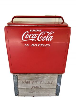 Vintage Coca Cola Metal Picnic Cooler W/tray -