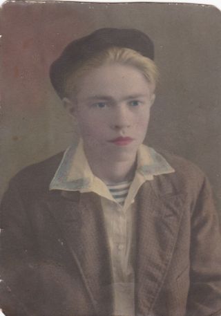 1946 Handsome Young Man Guy Cap Ex - Sailor Old Hand Tinted Russian Photo Gay