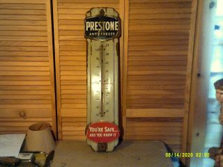 Vintage 1950s Prestone Anti - Freeze Thermometer.  Porcelain.  36 Inches