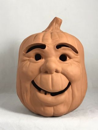 Terracotta Halloween Pumpkin Jack O Lantern Old Man Smile Face Unglazed Vintage