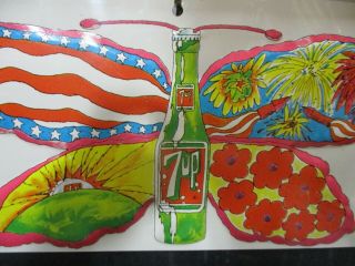 1970 Psychedelic Peter Max Style 7 - Up Metal Advertising Sign 27x19