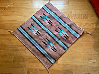 Crisp & Graphic Mexican Wool Rug Wall Hanging 29 X 29