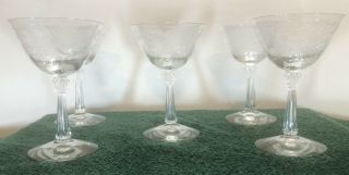 5 Vintage Champagne / Tall Sherbet Glasses - Fostoria - Romance