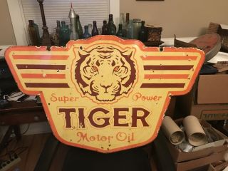 Tiger Motor Oil Double Sided Porcelain Sign