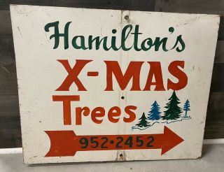 Vintage Hamiltons Christmas Tree Farm Sign Hand Lettered 2 Sided